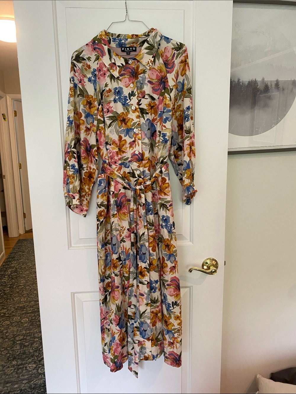 Floral Shirt Dress with Belt - Multicolor